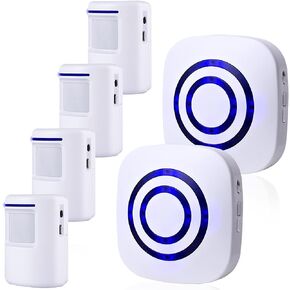 Motion Sensor Alarm, Indoor Home Security System Electric Doorbells | 4 Motion Detector and 2 Alarm, 300 Foot Wireless Range, 38 Chime Tunes, Mute Mode, LED Indicator, Reset Different Ringtones in Saudi Arabia