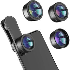 عدسات كاميرا الهاتف، مجموعة عدسات هاتف 3 في 1 مطورة - عدسة Fisheye 198° + عدسة ماكرو + عدسات زاوية واسعة 120 درجة، مجموعة عدسات هاتف خلوي بمشبك متوافق مع iPhone، iPad، ومعظم هواتف Android والهواتف الذكية in Kuwait