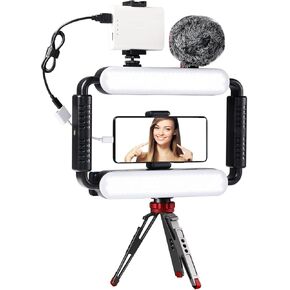 GVM Gimbal Stabilizer Phone Video Light Kit for iPhone, Smartphone, Content Creator Kit, 5600K LED Equipment with Microphone &Tripod for Recording, Vlogging, Live Streaming, YouTube, TikTok in Saudi Arabia