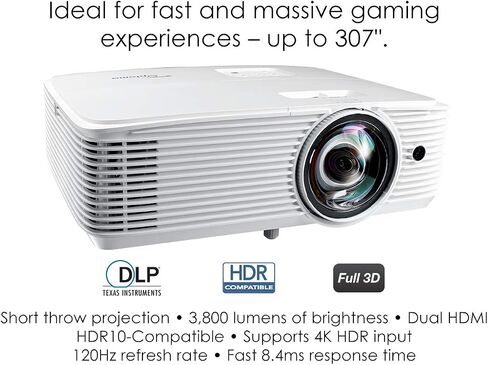 Optoma GT1080HDR – Full HD 1080p Short Throw Projector, 3,800 Lumens, 4K HDR Compatible, Low Input Lag Gaming, Home Entertainment & Golf Simulator Ready in Kuwait
