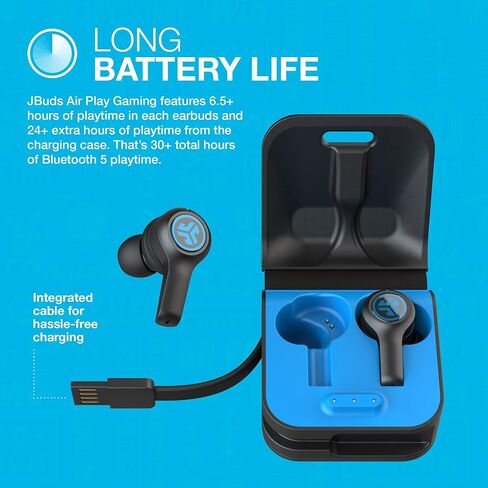 JLab JBuds Air Play Gaming True Wireless Earbuds, 30+ Total Hours of Bluetooth 5 Playtime Super-Low Latency for Mobile Gameplay, Built-in Microphone, Dual Connect, EQ3 Sound / C3 Chatting in Kuwait