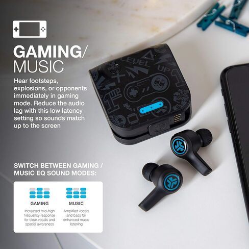 JLab JBuds Air Play Gaming True Wireless Earbuds, 30+ Total Hours of Bluetooth 5 Playtime Super-Low Latency for Mobile Gameplay, Built-in Microphone, Dual Connect, EQ3 Sound / C3 Chatting in Kuwait