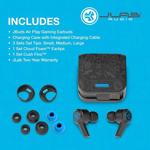 JLab JBuds Air Play Gaming True Wireless Earbuds, 30+ Total Hours of Bluetooth 5 Playtime Super-Low Latency for Mobile Gameplay, Built-in Microphone, Dual Connect, EQ3 Sound / C3 Chatting in Kuwait