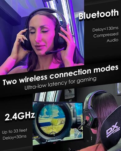 ايزي اس ام اكس سماعة راس لاسلكية للالعاب C07W مع ميكروفون، سماعات العاب USB 2.4GHz للكمبيوتر وبلاي ستيشن 5 وبلاي ستيشن 4 ونينتندو سويتش، سماعة العاب بلوتوث، صوت محيطي ستيريو ثلاثي الابعاد، تصميم مريح in Saudi Arabia