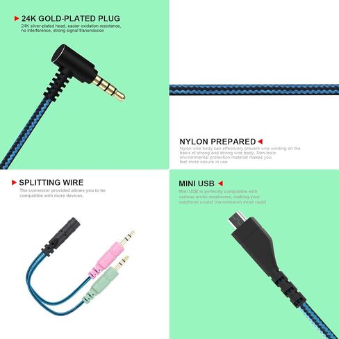 Arctis7 Cord Audio Cable Compatible with SteelSeries Arctis3 Arctis5 Arctis7 Arctis Pro Headphones, 3.5mm Jack Work with PS4, Xbox One, Nintendo Switch, PC - Added Y Mode Exchange PC Audio Cable in Saudi Arabia