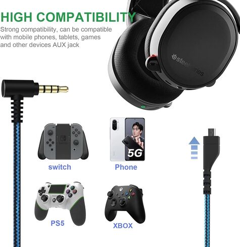 Arctis7 Cord Audio Cable Compatible with SteelSeries Arctis3 Arctis5 Arctis7 Arctis Pro Headphones, 3.5mm Jack Work with PS4, Xbox One, Nintendo Switch, PC - Added Y Mode Exchange PC Audio Cable in Saudi Arabia
