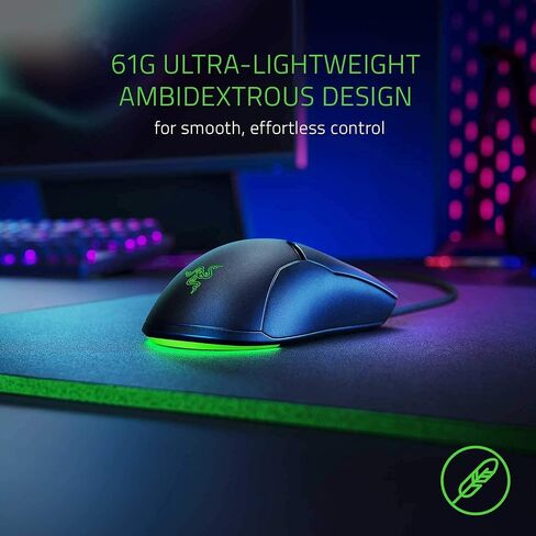 Razer Viper Mini - Wired Gaming Mouse for PC/Mac (Ultralight 61g, Ambidextrous, Speedflex Cable, 8,500 DPI Optical Sensor, Chroma RGB Illumination) Black in Saudi Arabia