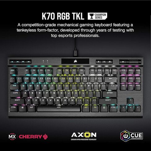 CORSAIR K60 RGB TKL RGB Tenkeyless Optical-Mechanical Wired Gaming Keyboard - OPX Switches - Polycarbonate Keycaps - iCUE Compatible - QWERTY NA Layout - Black in Saudi Arabia