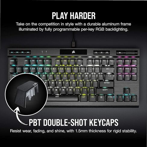CORSAIR K60 RGB TKL RGB Tenkeyless Optical-Mechanical Wired Gaming Keyboard - OPX Switches - Polycarbonate Keycaps - iCUE Compatible - QWERTY NA Layout - Black in Saudi Arabia