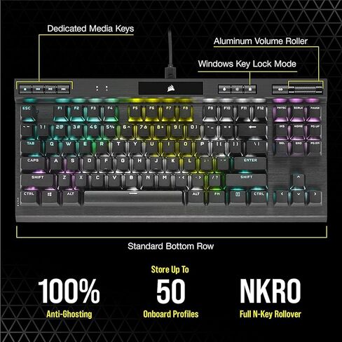 CORSAIR K60 RGB TKL RGB Tenkeyless Optical-Mechanical Wired Gaming Keyboard - OPX Switches - Polycarbonate Keycaps - iCUE Compatible - QWERTY NA Layout - Black in Saudi Arabia