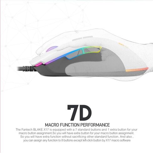 FANTECH Blake X17 ماوس ألعاب سلكي متطور، 16.8 مليون RGB، مستشعر بصري 10000 نقطة في البوصة، 7 أزرار قابلة للبرمجة، للاستخدام باليد اليمنى أو اليسرى، أسود in Kuwait