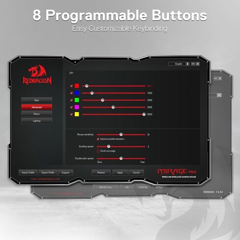 Redragon M690 PRO Wireless RGB Gaming Mouse 8000 DPI Remapping Keys | Cable-Free 0 Delay, Rapid-Fire Macro Keybinds, Vibing Backlight, Ergonomic Grip Body Comfort in Kuwait