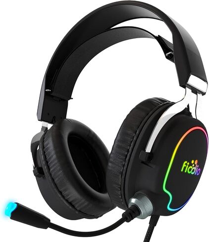 Fiodio Gaming Headset with Surround Sound Stereo for Xbox One PS4 PC Switch Tablet, Noise Cancelling Over Ear Headphones with Mic, LED Light and Soft Memory Earmuffs for Laptop in Saudi Arabia