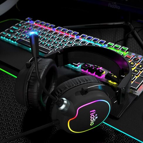 Fiodio Gaming Headset with Surround Sound Stereo for Xbox One PS4 PC Switch Tablet, Noise Cancelling Over Ear Headphones with Mic, LED Light and Soft Memory Earmuffs for Laptop in Saudi Arabia