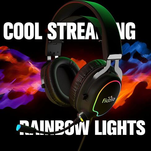 Fiodio Gaming Headset with Surround Sound Stereo for Xbox One PS4 PC Switch Tablet, Noise Cancelling Over Ear Headphones with Mic, LED Light and Soft Memory Earmuffs for Laptop in Saudi Arabia