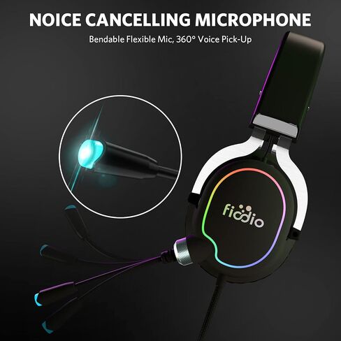 Fiodio Gaming Headset with Surround Sound Stereo for Xbox One PS4 PC Switch Tablet, Noise Cancelling Over Ear Headphones with Mic, LED Light and Soft Memory Earmuffs for Laptop in Saudi Arabia