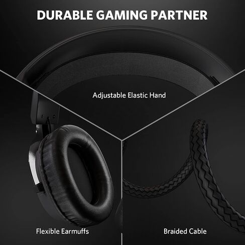Fiodio Gaming Headset with Surround Sound Stereo for Xbox One PS4 PC Switch Tablet, Noise Cancelling Over Ear Headphones with Mic, LED Light and Soft Memory Earmuffs for Laptop in Saudi Arabia
