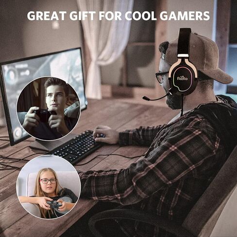 Fiodio Gaming Headset with Surround Sound Stereo for Xbox One PS4 PC Switch Tablet, Noise Cancelling Over Ear Headphones with Mic, LED Light and Soft Memory Earmuffs for Laptop in Saudi Arabia