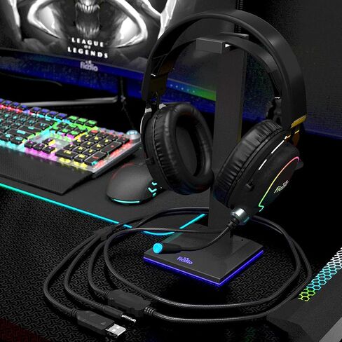 Fiodio Gaming Headset with Surround Sound Stereo for Xbox One PS4 PC Switch Tablet, Noise Cancelling Over Ear Headphones with Mic, LED Light and Soft Memory Earmuffs for Laptop in Saudi Arabia