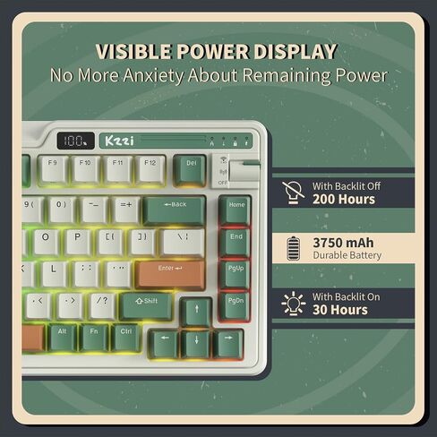 K75 PRO RGB 75% Wireless Gasket Mechanical Keyboard, Triple Mode BT 5.0/2.4G/USB-C 82 Keys Hot Swappable Gaming Keyboard w/Knob & Power Display, Custom Linear Switches, Black White in Kuwait