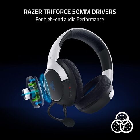 Razer Kaira X Wired Gaming Headset for Playstation 5 / PS5, PS4, PC, Mac, Mobile: 50mm Drivers - HyperClear Cardioid Mic - Memory Foam Cushions - On-Headset Controls - White & Black in Kuwait