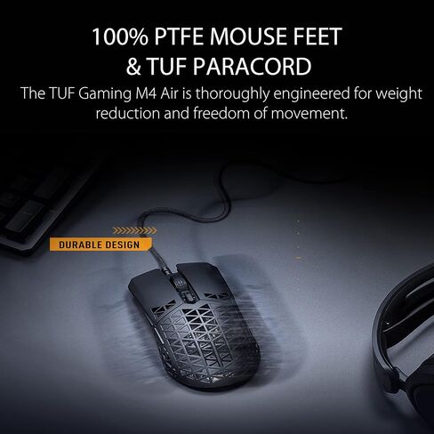 ماوس الألعاب ASUS TUF Gaming M4 Air خفيف الوزن | مستشعر بدقة 16,000 نقطة في البوصة، أزرار قابلة للبرمجة، غطاء هوائي خفيف الوزن 47 جرام، مقاومة للماء IPX6، حبل باراكورد للألعاب TUF وأقدام PTFE منخفضة الاحتكاك، أسود in Saudi Arabia