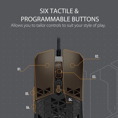 ماوس الألعاب ASUS TUF Gaming M4 Air خفيف الوزن | مستشعر بدقة 16,000 نقطة في البوصة، أزرار قابلة للبرمجة، غطاء هوائي خفيف الوزن 47 جرام، مقاومة للماء IPX6، حبل باراكورد للألعاب TUF وأقدام PTFE منخفضة الاحتكاك، أسود in Saudi Arabia