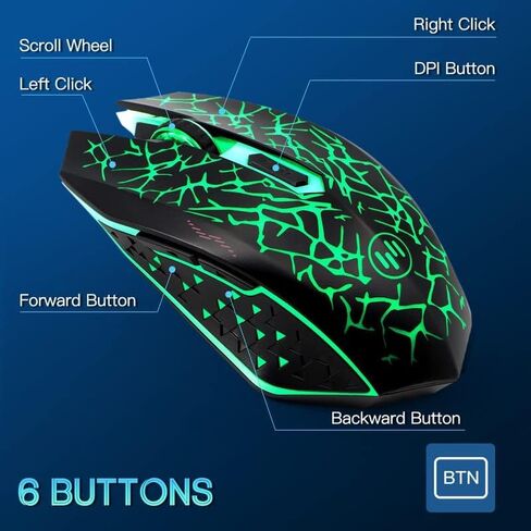VEGCOO C12 Wireless Gaming Mouse,Rechargeable Mice Silent Click Cordless Mouse with 6 Buttons PC Gaming Mice Advanced Technology with 2.4GHZ Up to 2400DPI for PC Laptop (Red) in Kuwait