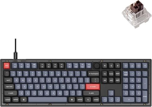 Keychron V6 Wired Custom Mechanical Keyboard Knob Version, Full-size QMK/VIA Programmable with Hot-swappable Keychron K Pro Brown Switch Compatible with Mac Windows Linux (Frosted Black-Translucent) in Saudi Arabia