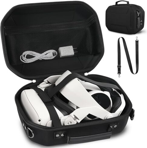 شنطة حمل صلبة مع قفل متوافقة مع اوكولوس كويست 2 بيسك/ايليت الاصدار الاساسي واجهزة التحكم باللمس وغيرها من الاكسسوارات، حافظة كويست 2 مع حزام كتف مناسبة للسفر والتخزين المنزلي in Kuwait