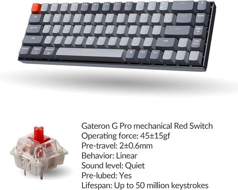 Keychron K6 Bluetooth 5.1 Wireless Mechanical Keyboard with Keychron K Pro Red Switch/LED Backlit/Rechargeable Battery, 68 Keys Compact Keyboard Compatible with Mac Windows in Kuwait