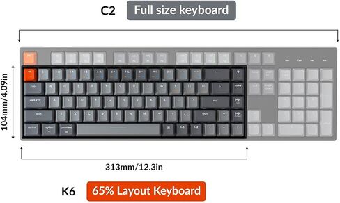 Keychron K6 Bluetooth 5.1 Wireless Mechanical Keyboard with Keychron K Pro Red Switch/LED Backlit/Rechargeable Battery, 68 Keys Compact Keyboard Compatible with Mac Windows in Kuwait