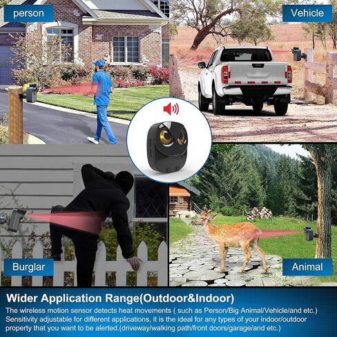 Driveway Alarm- 1/2 Mile Long Range Motion Sensor- 1 Receiver+2 Sensors | Wireless Outdoor Weather Resistant Motion Sensor&Detector-DIY Security Alert-Monitor&Protect Outdoor/Indoor Property in Kuwait