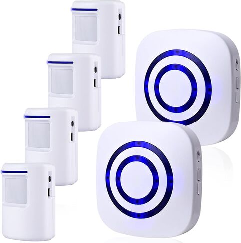 Motion Sensor Alarm, Indoor Home Security System Electric Doorbells | 4 Motion Detector and 2 Alarm, 300 Foot Wireless Range, 38 Chime Tunes, Mute Mode, LED Indicator, Reset Different Ringtones in Kuwait