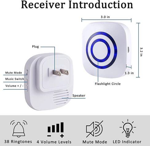 Motion Sensor Alarm, Indoor Home Security System Electric Doorbells | 4 Motion Detector and 2 Alarm, 300 Foot Wireless Range, 38 Chime Tunes, Mute Mode, LED Indicator, Reset Different Ringtones in Kuwait
