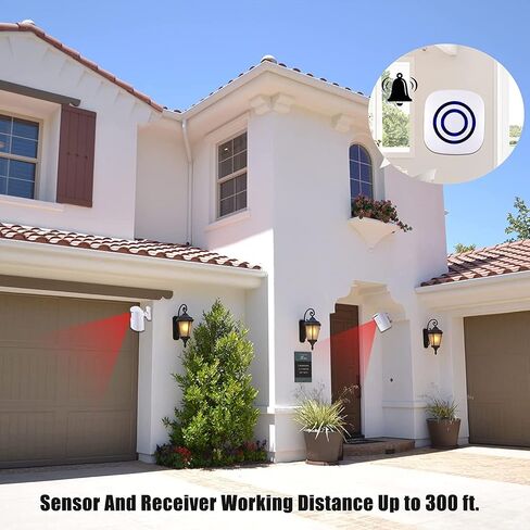 Motion Sensor Alarm, Indoor Home Security System Electric Doorbells | 4 Motion Detector and 2 Alarm, 300 Foot Wireless Range, 38 Chime Tunes, Mute Mode, LED Indicator, Reset Different Ringtones in Kuwait