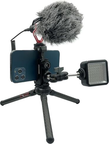 حامل ثلاثي القوائم معدني للجوالات مع قاعدة تثبيت 1/4 انش، دوران 360 درجة، متوافق مع ايفون 11 12 برو ماكس، حامل ثلاثي القوائم للهاتف الذكي، مشبك للهاتف المحمول in Kuwait