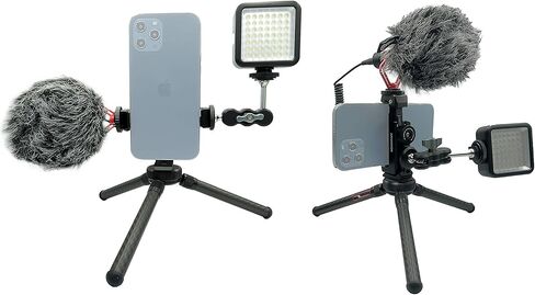 حامل ثلاثي القوائم معدني للجوالات مع قاعدة تثبيت 1/4 انش، دوران 360 درجة، متوافق مع ايفون 11 12 برو ماكس، حامل ثلاثي القوائم للهاتف الذكي، مشبك للهاتف المحمول in Kuwait