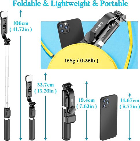 Selfie Stick Tripod, All in One Extendable & Portable iPhone Tripod Selfie Stick with Wireless Remote Compatible with iPhone 17 16 15 14 13 12 pro Xs Max, Galaxy Note10/S20/S10/OnePlus 9/9 PRO etc in Saudi Arabia