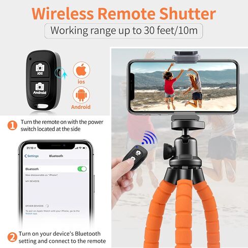 Aureday Phone Tripod, Flexible Tripod for iPhone and Android Cell Phone, Come with Wireless Remote and Clip for Video Recording/Vlogging/Selfie in Kuwait