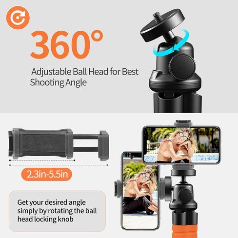 Aureday Phone Tripod, Flexible Tripod for iPhone and Android Cell Phone, Come with Wireless Remote and Clip for Video Recording/Vlogging/Selfie in Kuwait