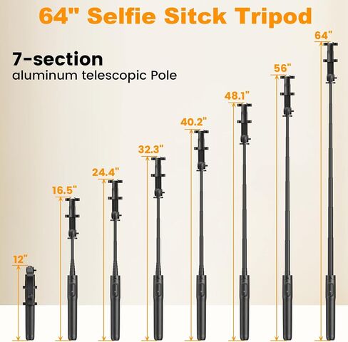 64" Selfie Stick Tripod with Remote for Cell Phone 4"-7",Portable Phone Tripod Stand Compatible with iPhone Android Lightweight Expandable for Travel Selfies Video Recording Vlog(Black) in Saudi Arabia