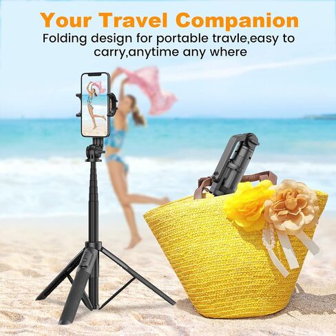 64" Selfie Stick Tripod with Remote for Cell Phone 4"-7",Portable Phone Tripod Stand Compatible with iPhone Android Lightweight Expandable for Travel Selfies Video Recording Vlog(Black) in Saudi Arabia