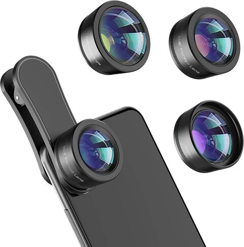 عدسات كاميرا الهاتف، مجموعة عدسات هاتف 3 في 1 مطورة - عدسة Fisheye 198° + عدسة ماكرو + عدسات زاوية واسعة 120 درجة، مجموعة عدسات هاتف خلوي بمشبك متوافق مع iPhone، iPad، ومعظم هواتف Android والهواتف الذكية in Kuwait