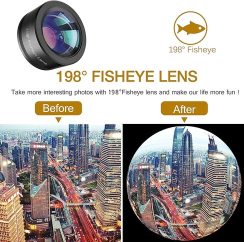 عدسات كاميرا الهاتف، مجموعة عدسات هاتف 3 في 1 مطورة - عدسة Fisheye 198° + عدسة ماكرو + عدسات زاوية واسعة 120 درجة، مجموعة عدسات هاتف خلوي بمشبك متوافق مع iPhone، iPad، ومعظم هواتف Android والهواتف الذكية in Kuwait