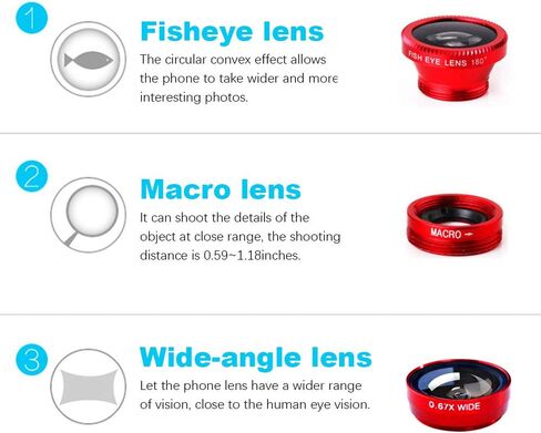 3 in 1 Cell Phone Camera Lens Kit Wide Angle Macro Fisheye Lens Universal for Smart Phones iPhone Samsung Android in Kuwait