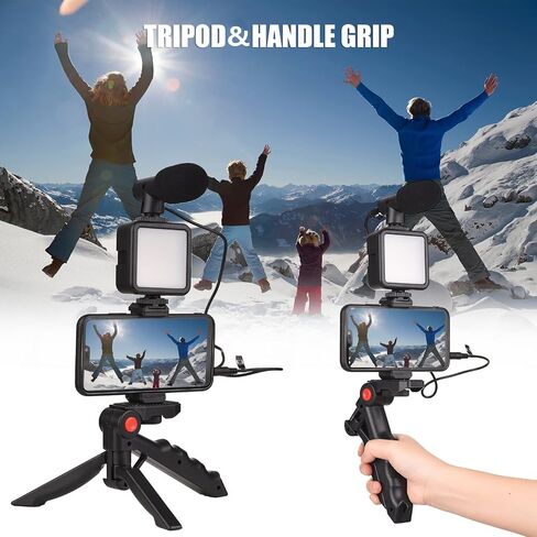 Andoer Smartphone Vlog Kit Mini LED Video Light + Cardioid Microphone + Extendable Phone Clip + Tripod with Adjustable Brightness for Live Stream Vlog Video Shooting Video Conference Selfie in Saudi Arabia