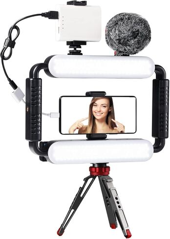 GVM Gimbal Stabilizer Phone Video Light Kit for iPhone, Smartphone, Content Creator Kit, 5600K LED Equipment with Microphone &Tripod for Recording, Vlogging, Live Streaming, YouTube, TikTok in Saudi Arabia