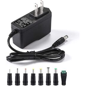 12V 2A AC Adapter Charger Replacement with 8 Tips, Regulated 12 Volts 2000mA Power Supply Cord for LED Strip Light, CCTV Camera, BT Speaker, GPS, Webcam, Router, DC12V Transformer (6ft) in Kuwait