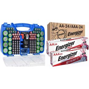 Battery Storage Organizer, The Battery Organizer Storage Case, Blue & Duracell Coppertop D Batteries, 8 Count Pack, D Battery with Long-lasting Power